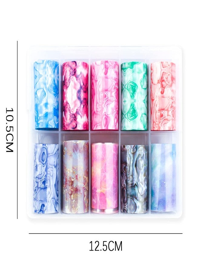 SILPECWEE 10 Sheets Nail Foil Transfer Stickers Shell Print Design Foil Nail Art Strips Starry Sky Star Nail Wraps Manicure Accessories - Image 3
